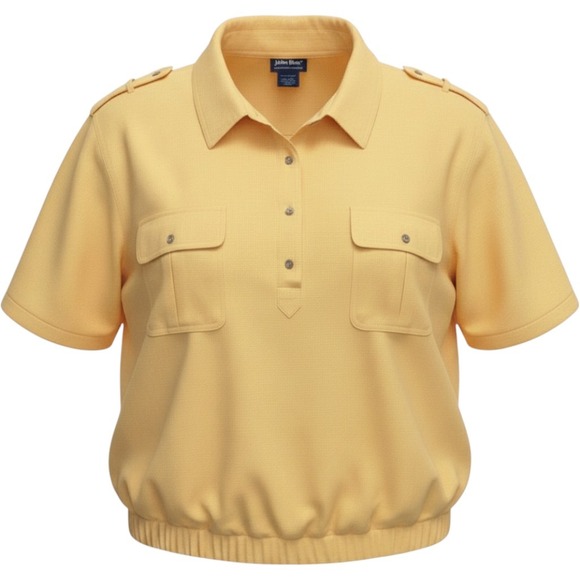 John Blair Other - John Blair Mens 3XL Yellow Banded Bottom Shirt Short Sleeve Epaulette Textured